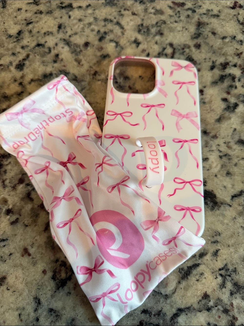 Loopy Case White Phone Case with Pink Bows and Built-In Grip